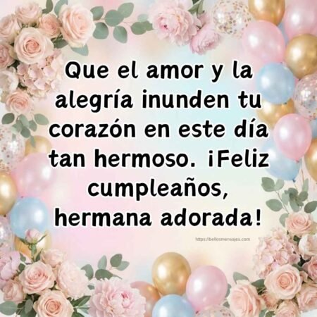 Que el amor y la alegría inunden tu corazón en este día tan hermoso. ¡Feliz cumpleaños, hermana adorada!