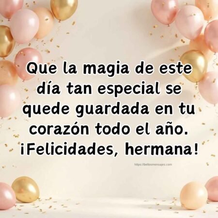 Que la magia de este día tan especial se quede guardada en tu corazón todo el año. ¡Felicidades, hermana!